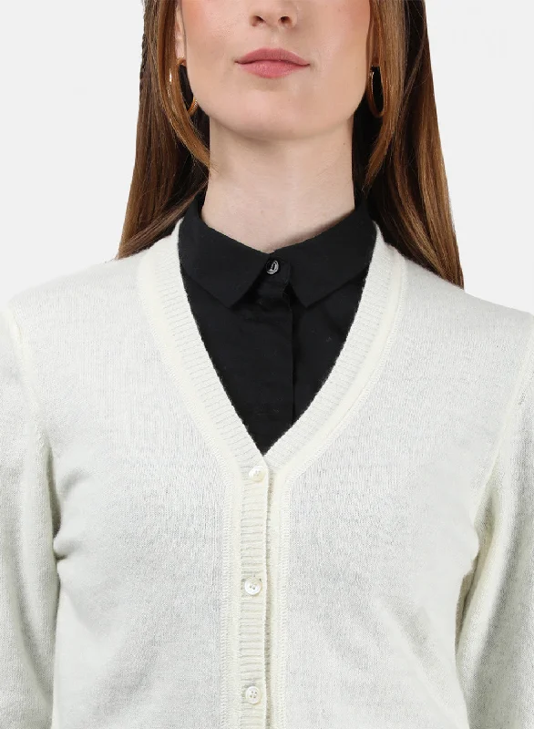 Women White Solid Cardigan