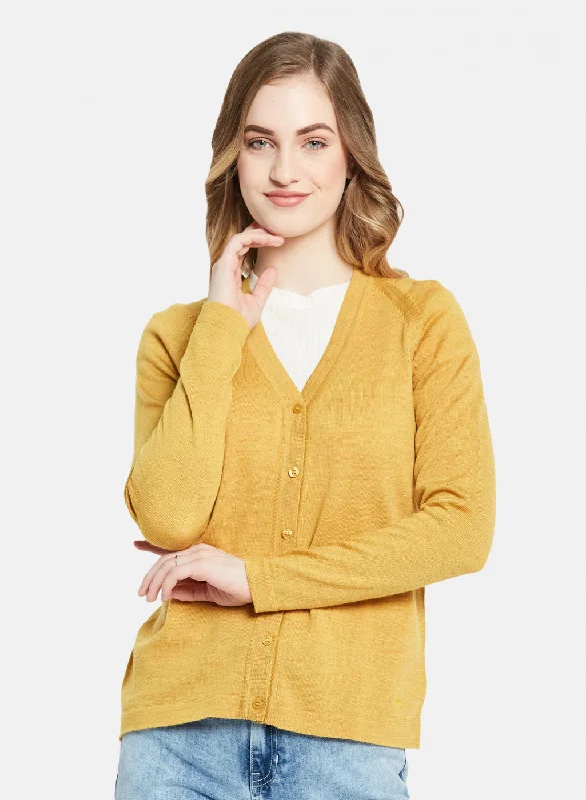 Women Yellow Solid Cardigan