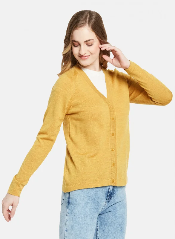 Women Yellow Solid Cardigan