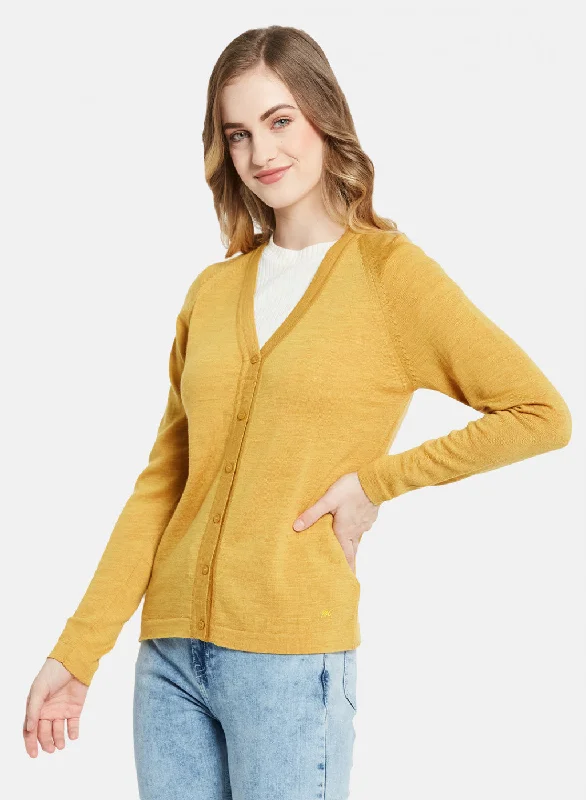 Women Yellow Solid Cardigan