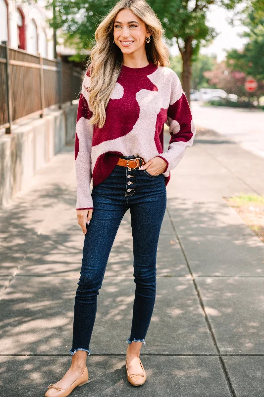 Move On Over Burgundy Red Cow Print Sweater