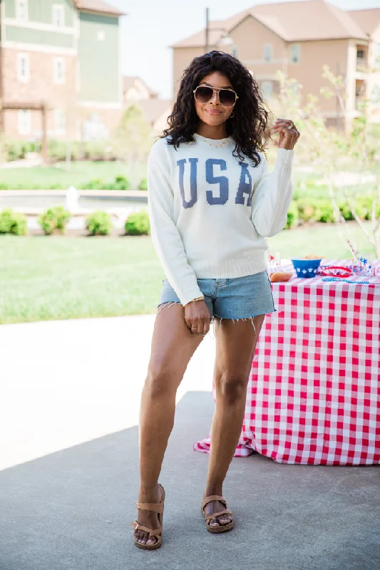 My Team Ivory and Navy USA Sweater FINAL SALE