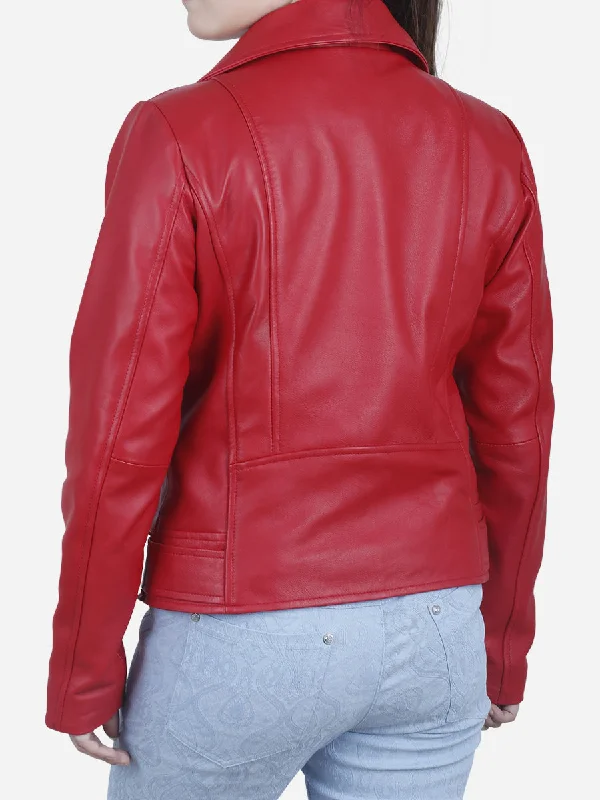 Nancy Women's Red Classic Motorcycle Jacket