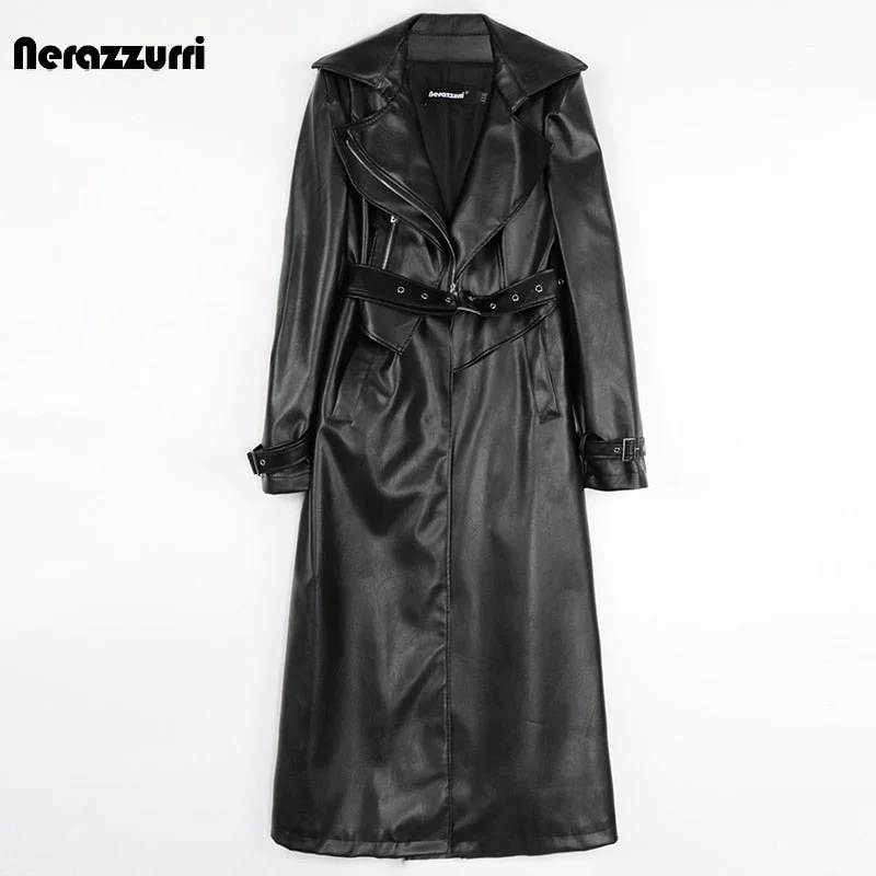 Nerazzurri Spring Runway White Long Leather Trench Coat for Women