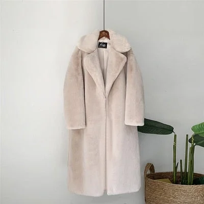 Elegant Long Winter Faux Fur Coat Women Fashion Plush Fur Coats Loose