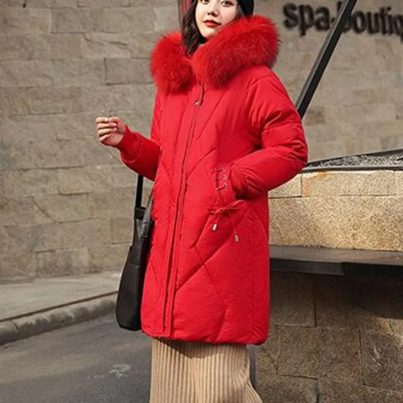 Winter Version Of The Down Wool Jacket  Ladies Long Cotton Coat Thickened