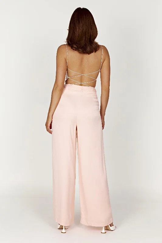 Nour Satin Wide Leg Pant - Apricot