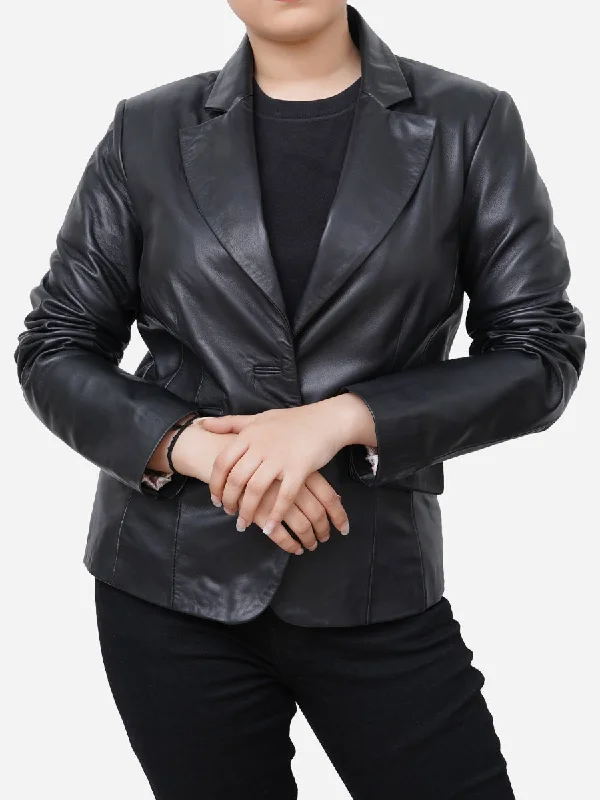 Olivia Sheepskin Genuine Black Leather Blazer