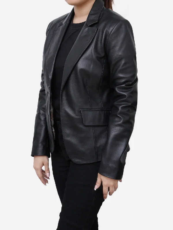 Olivia Sheepskin Genuine Black Leather Blazer