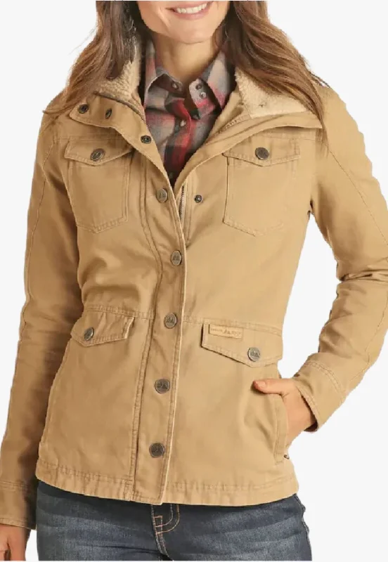 Powder River Womens Sherpa Lined Collar Military Jacket