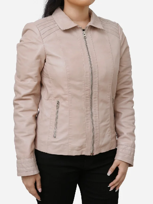 Presley Casual Light Pink Leather Jacket