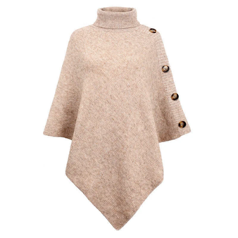 Pretty Women's Solid Color Turtleneck Shawl Sweaters