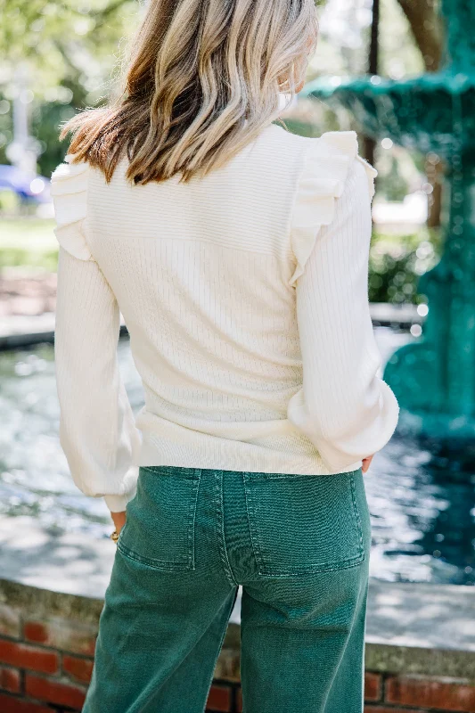 Reach Out Cream White Ruffled Sweater