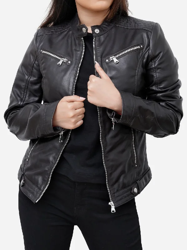 Sofia Real Sheepskin Classic Black Leather Jacket