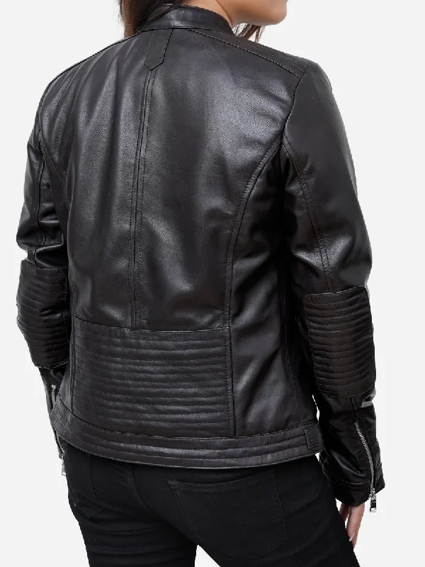 Sofia Real Sheepskin Classic Black Leather Jacket