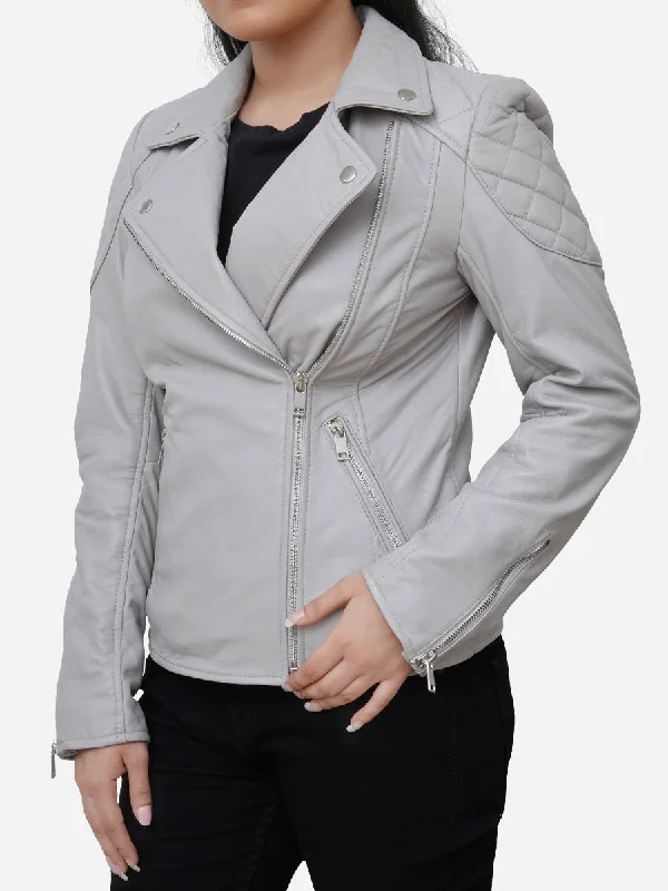 Stella Quilted Grey Leather Biker Jacket