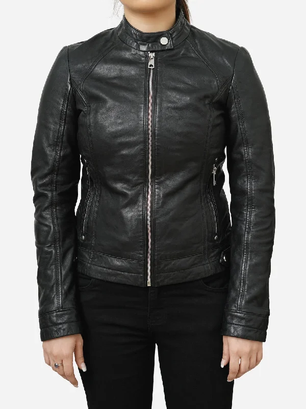 Stephanie Black Classic Leather Motorcycle Jacket