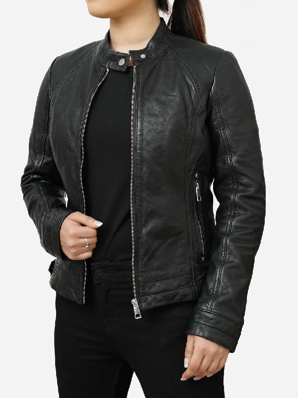 Stephanie Black Classic Leather Motorcycle Jacket