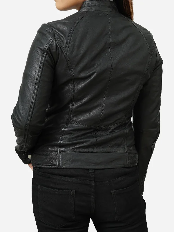 Stephanie Black Classic Leather Motorcycle Jacket