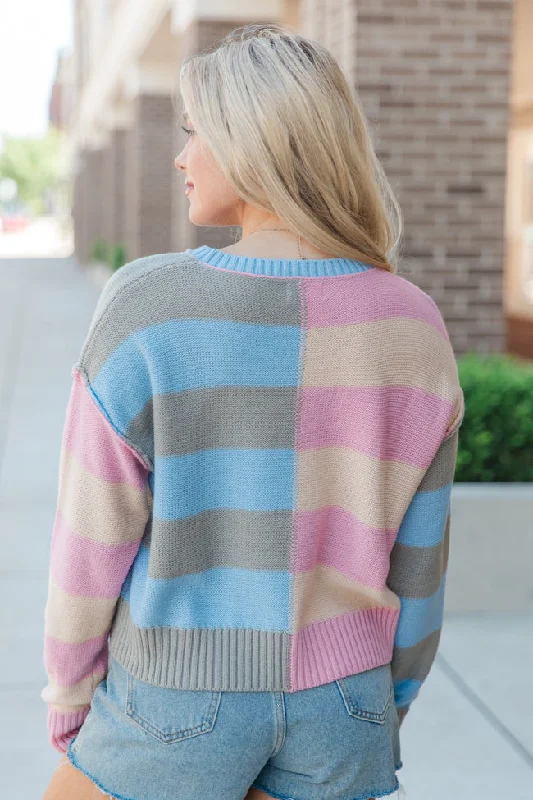 Take Your Time Mauve and Sage Color Block Striped Crop Sweater