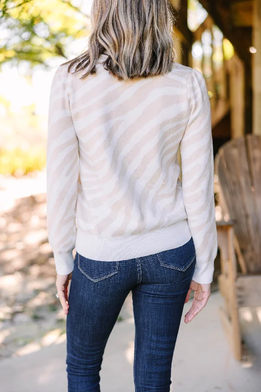 Tell You Everything Oatmeal White Zebra Stripe Sweater