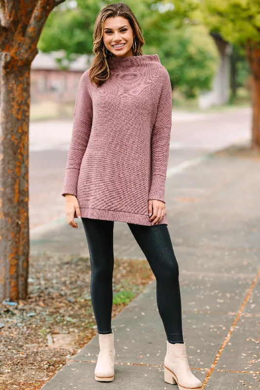 The Slouchy Chestnut Brown Mock Neck Tunic