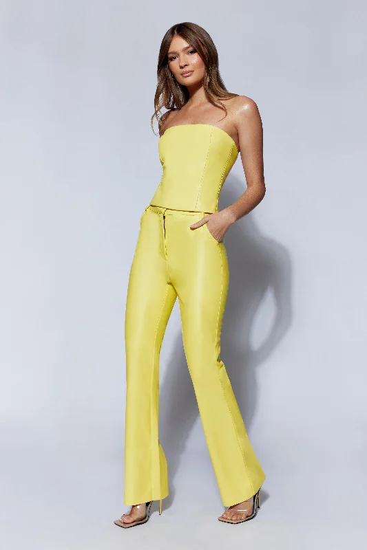 Tyra Straight Leg Faux Leather Pants - Lemon