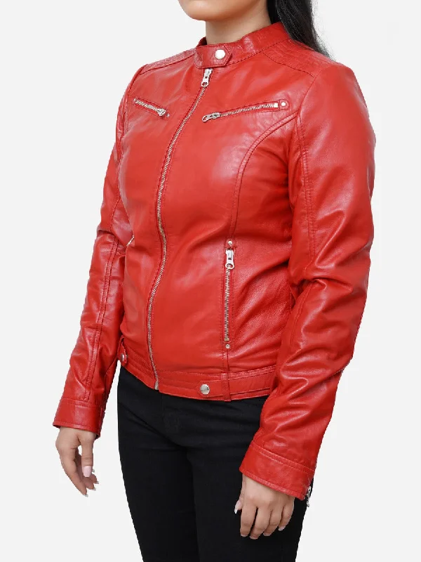 Valentina Cafe Racer Red Leather Motorcycle Jacket