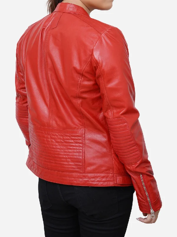 Valentina Cafe Racer Red Leather Motorcycle Jacket