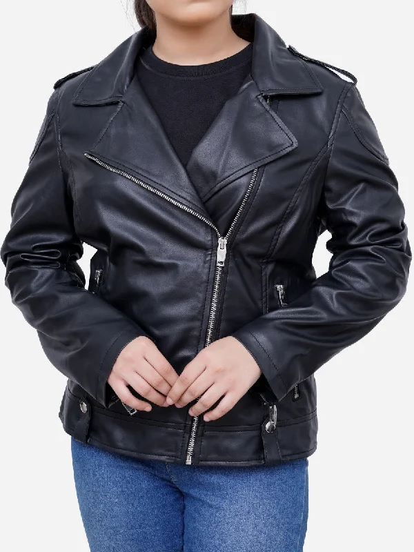 Victoria Black Leather Vintage Style Motorcycle Jacket