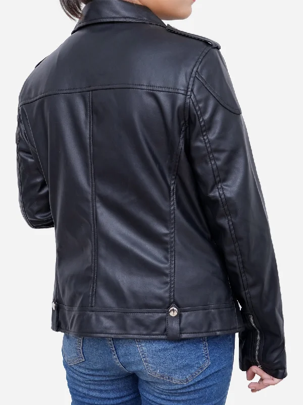 Victoria Black Leather Vintage Style Motorcycle Jacket