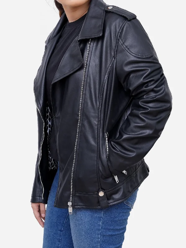 Victoria Black Leather Vintage Style Motorcycle Jacket