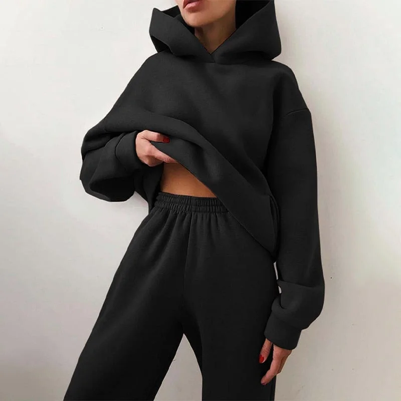 Women Tracksuit Suit Autumn Fashion Warm Hoodie Sweatshirts Two Pieces