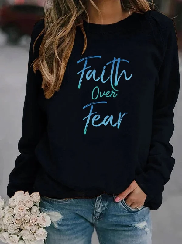 Women Hoodie Faith Over Fear Letter Printed Hoodies Women Fleece Long