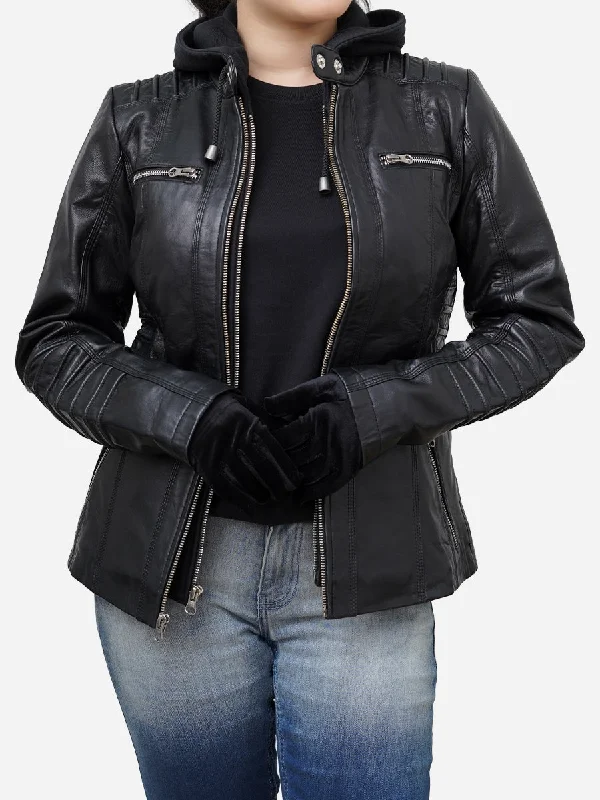 Women's Black Real Lambskin Hooded Leather Jacket