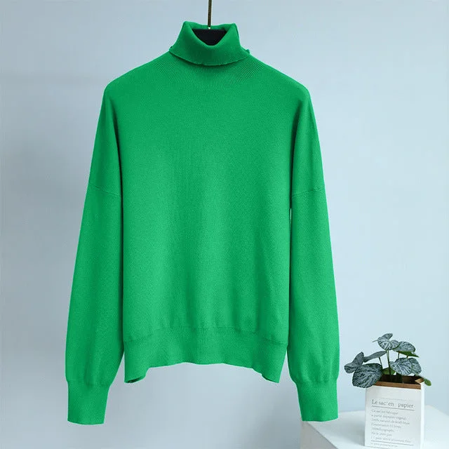 Women's Knitted Loose High Collar Pullover Sweaters