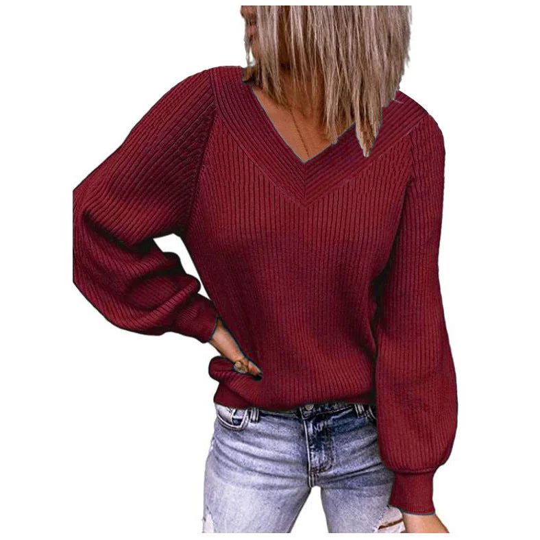 Women's Large Loose Solid Color Striped Sweaters