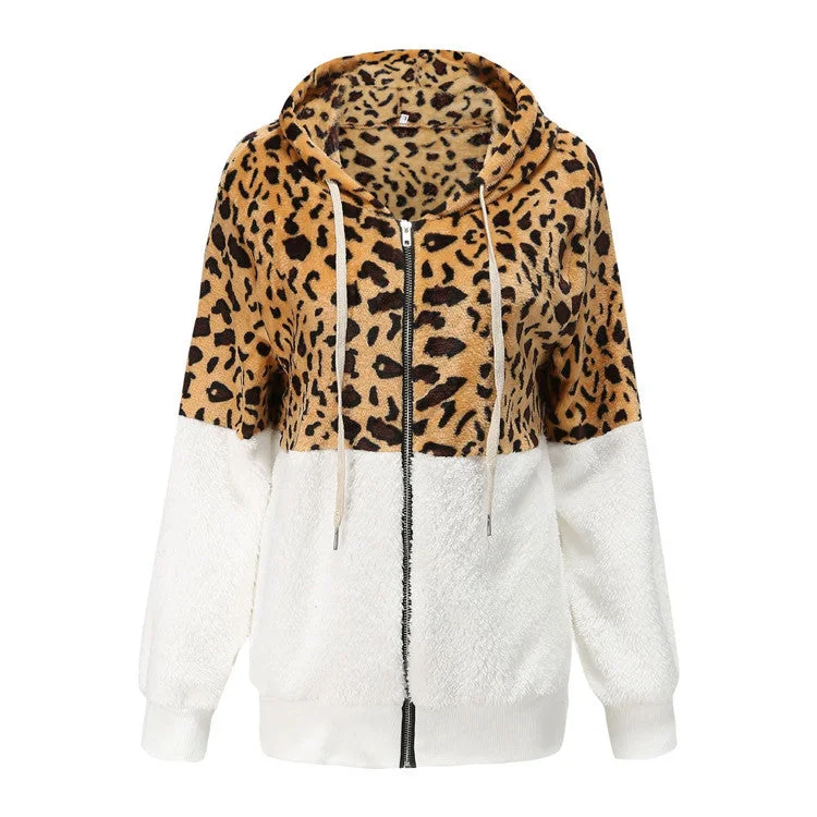 Women's Leopard Splicing Winter Thick Fleece Furry Sweaters