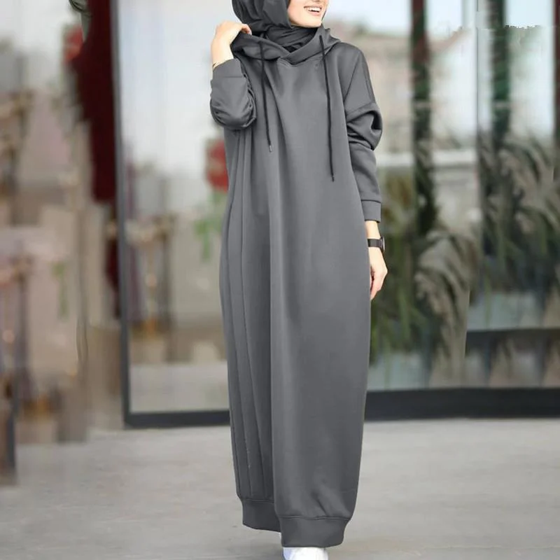 Women's Muslim Autumn Solid Color Plush Cloth Hooded Sweaters