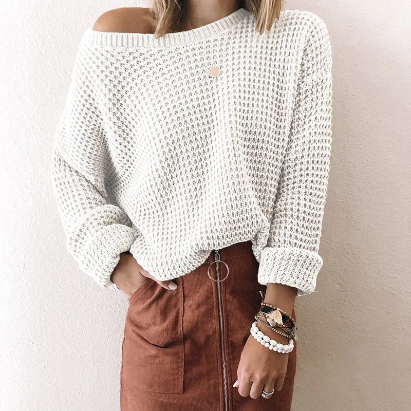 Women's Solid Color Loose Collar Long Sleeve Sweaters