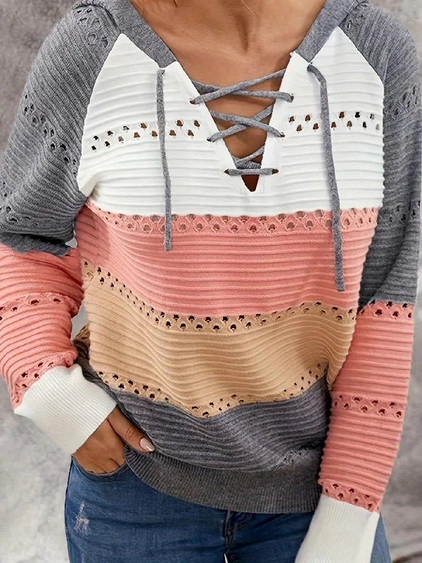 Women's Striped Hooded Knitted Pullover Casual Color Sweaters