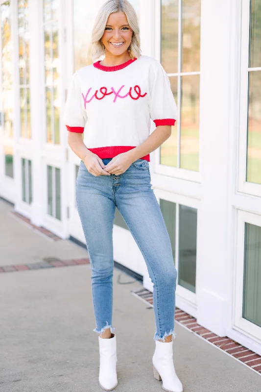 XOXO White Script Sweater