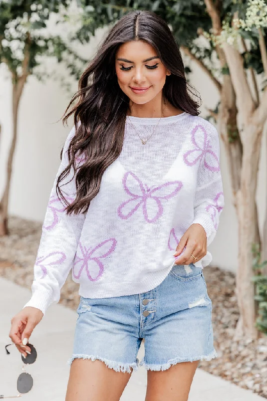 You Mean Everything Purple Butterfly Print Sweater