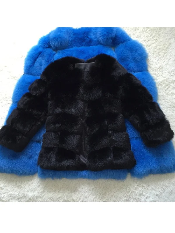 Luxury Splicing Long Fur Coat Women Thick Warm Winter