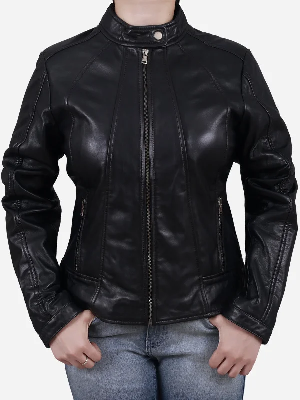 Zaneta Women's Black Slim Fit Leather Jacket