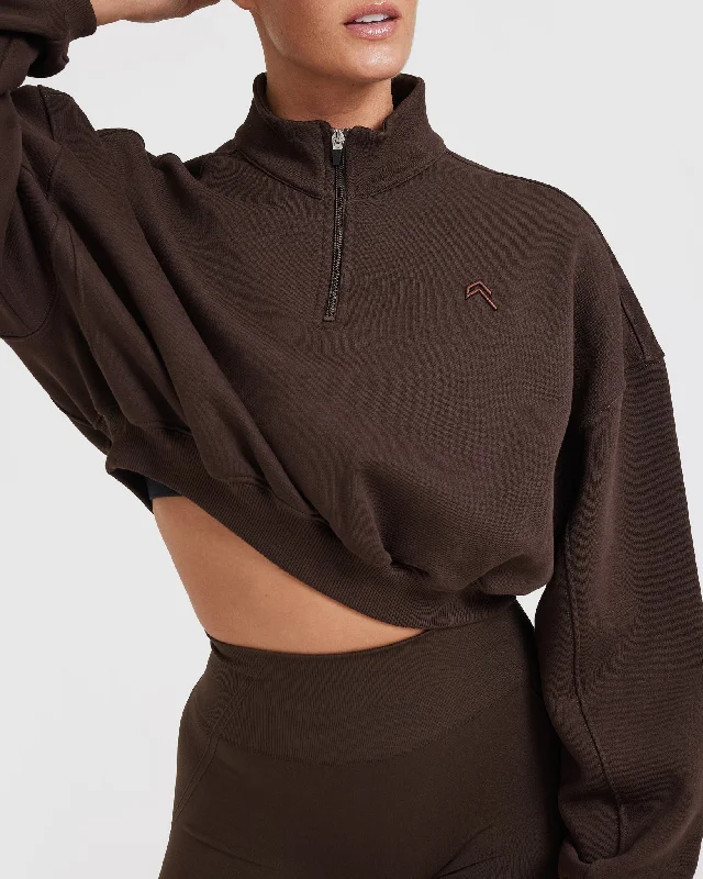 All Day Cosy Crop 1/4 Zip Sweatshirt | 70% Cocoa