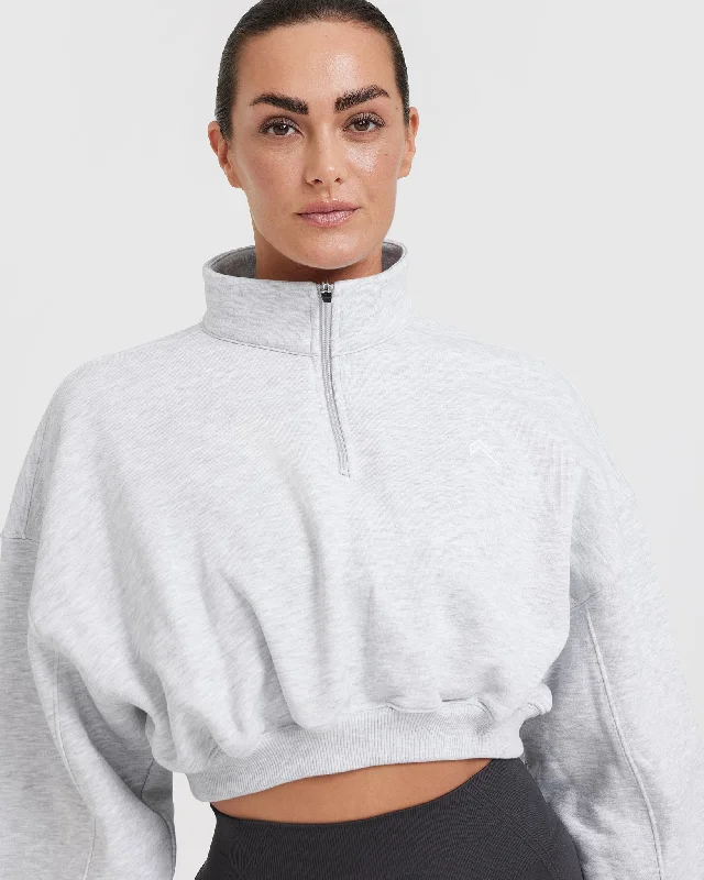 All Day Cosy Crop 1/4 Zip Sweatshirt | Light Grey Marl