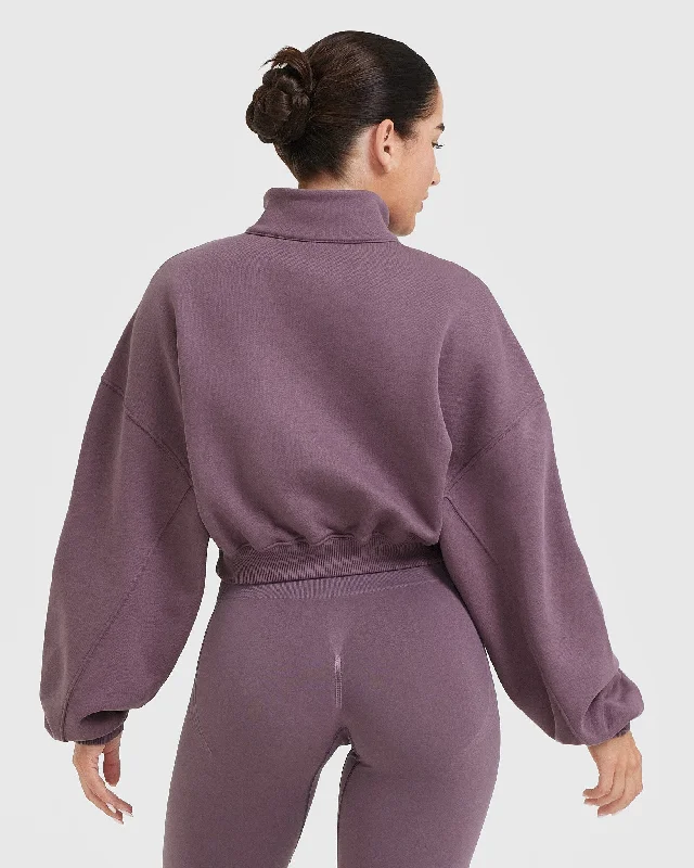 All Day Cosy Crop 1/4 Zip Sweatshirt | Vintage Purple