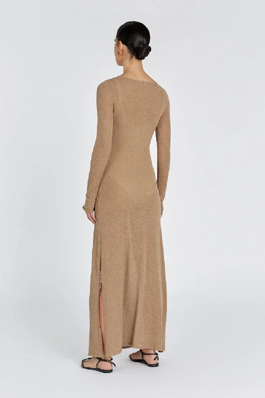 BREE KHAKI LONG SLEEVE TIE FRONT DRESS