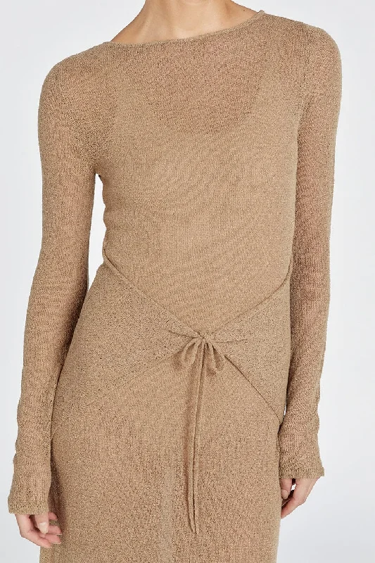 BREE KHAKI LONG SLEEVE TIE FRONT DRESS